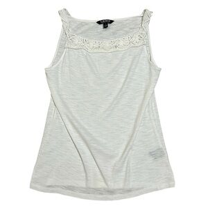 LAUREN RALPH LAUREN White Cotton Tank With Crochet Trim